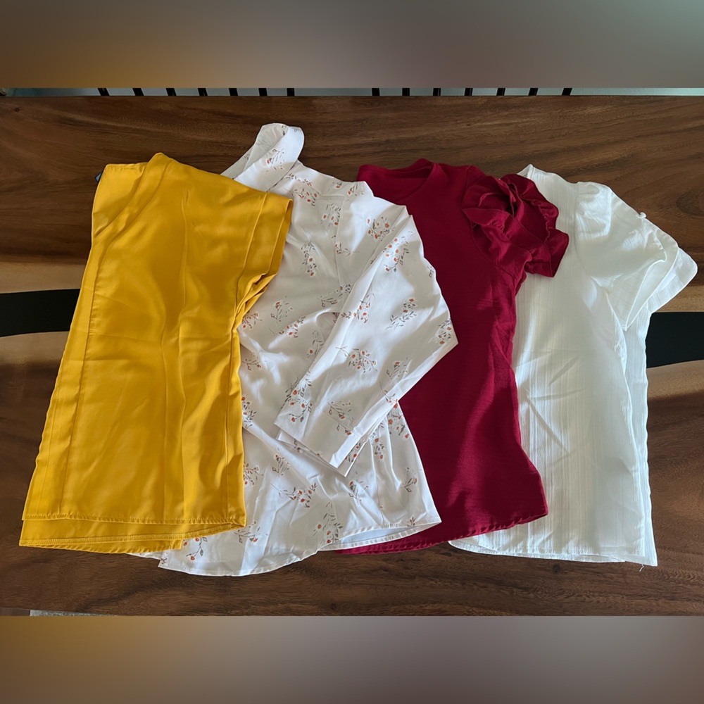 4 SHEIN XL Women's Blouses and Tops - Mustard, Floral, Red, White